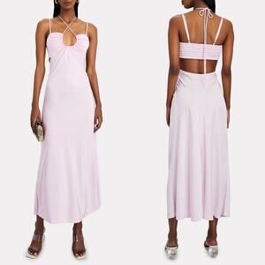 NWT ALC Lavender Lilac Purple Halter Neck Cutout Smocked Midi Dress Womens 8